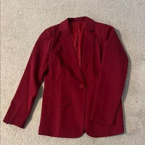 Women's Burgundy Single-Button Blazer Jacket